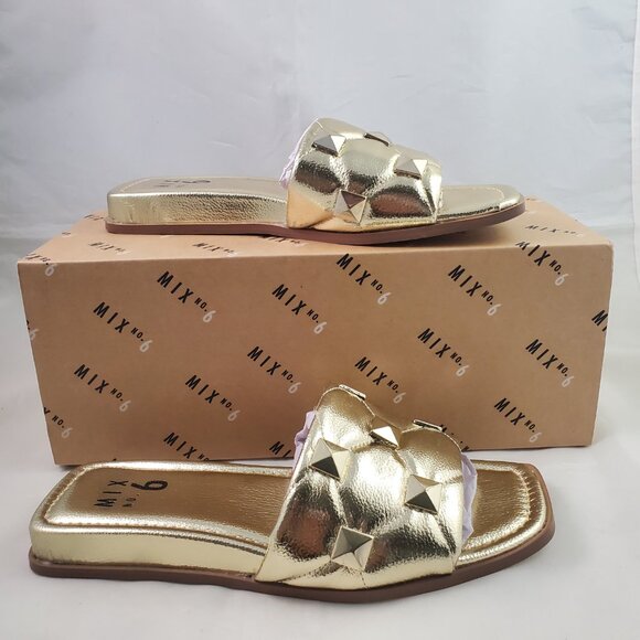 Mix No 6 Slip On Sandals Gold 7 Studded Slides - Picture 1 of 9